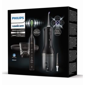 Безжичен зъбен душ Philips Sonicare Cordless Power Flosser 3000 HX3826/33 - Черен  +  Звукочестотна четка за зъби Diamond Clean, серия 9000, черна HX3866/43